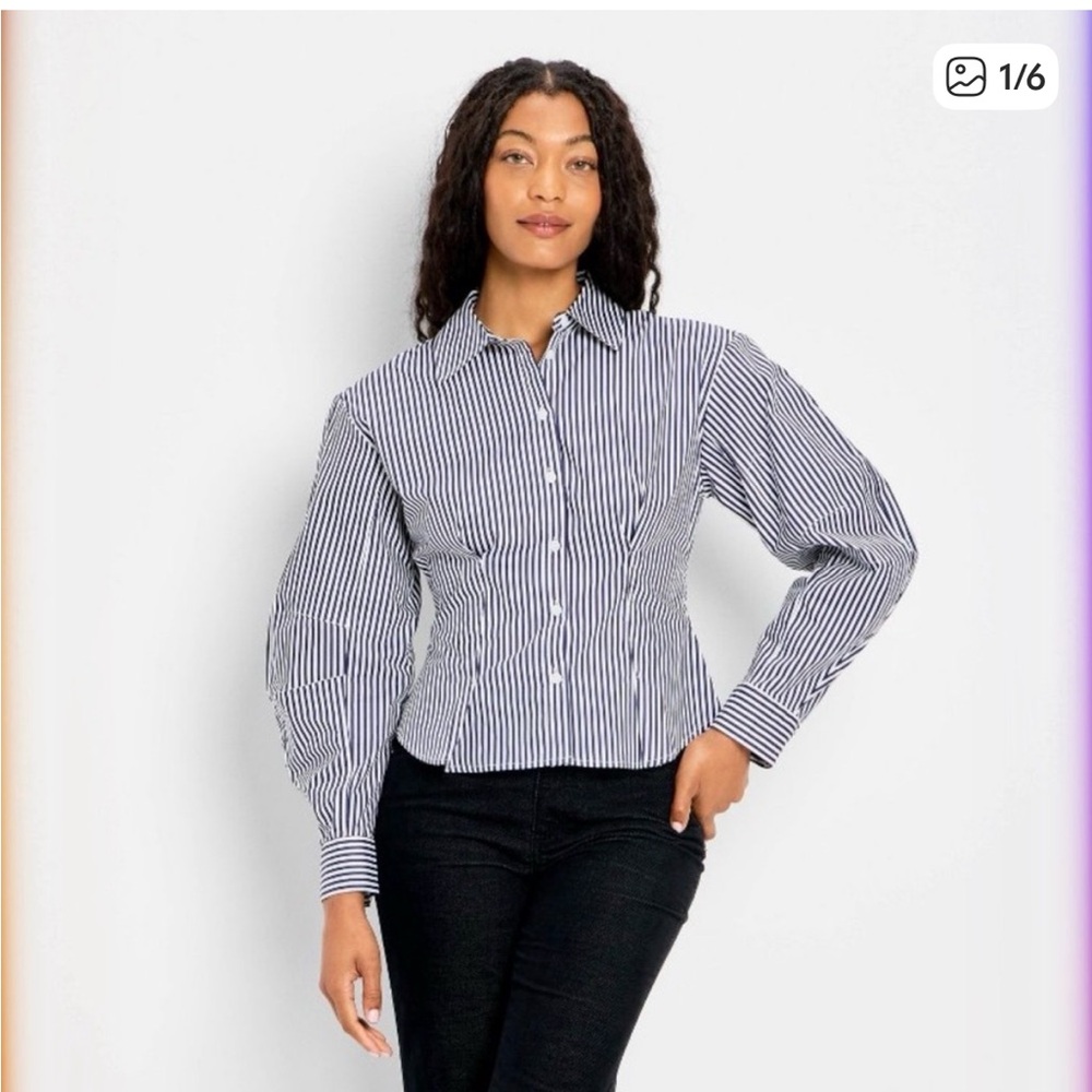 Striped Button-Down Shirt - Black/White